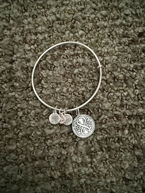Silver Charm Bangle Bracelet with Filigree Disc - Women Jewelry